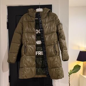 SAVE THE DUCK Khaki Hooded Puffer Coat Womens M